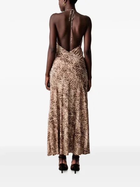 Rochie maxi Bardot cu imagine cu model leopard cu gât halter