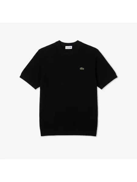 Lacoste Sweter Z Okrągłym Dekoltem Z Krótkim Rękawem Classic Fit czarny