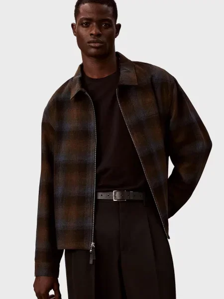 Шерстяная клетчатая рубашка Calvin Klein коричневая