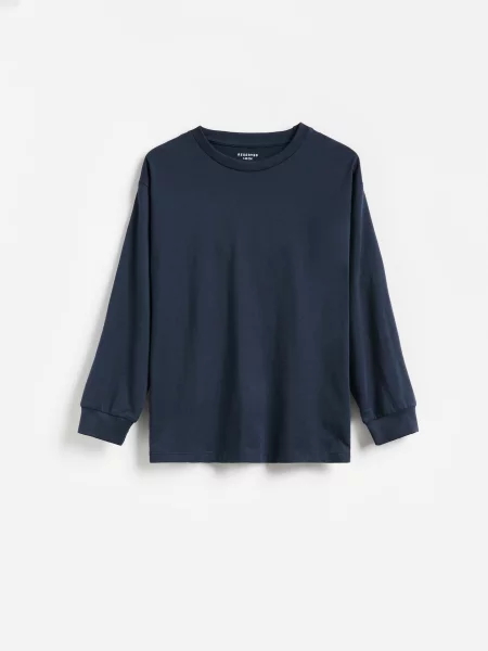 Reserved Longsleeve z bawełny pima granatowy