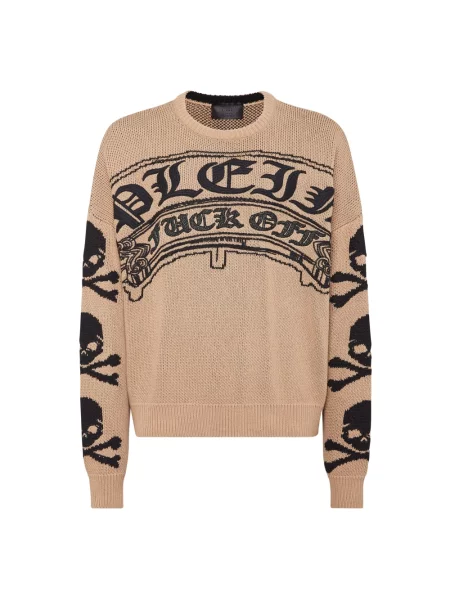 Sweter Philipp Plein z okrągłym dekoltem beżowy