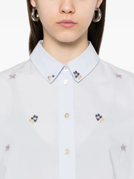 Cămașă Forte_forte cu broderie cu model floral albastru