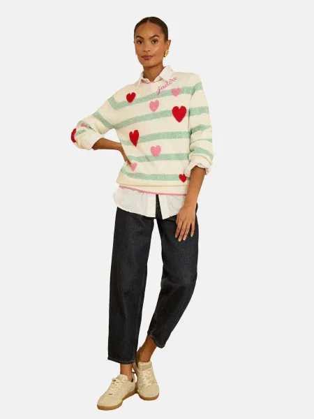 Love & roses Pulover verde mentă / roz / roșu / natural alb