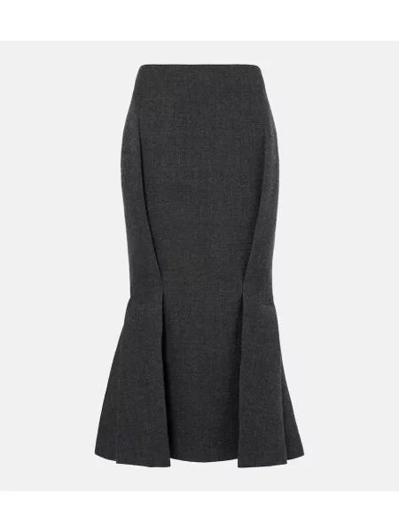 Fustă midi Prada de lână până la genunchi gri