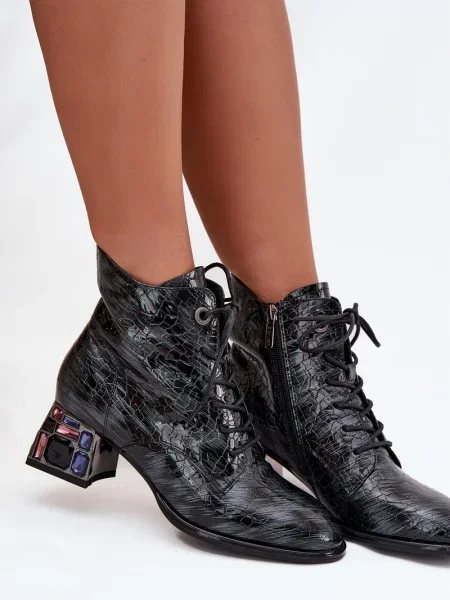 Кожени боти Artiker от лакирана кожа с кристали черно