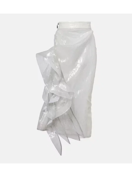 Spódnica midi Maticevski z falbankami do kolan srebrna