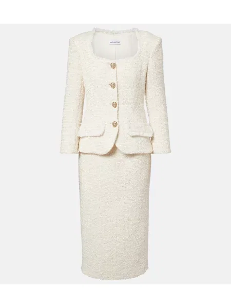 Rochie midi Self-portrait din tweed alb
