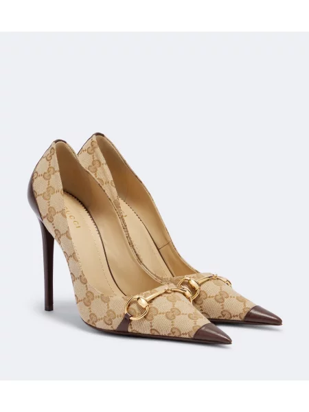 Pantofi cu toc Gucci din canvas maro
