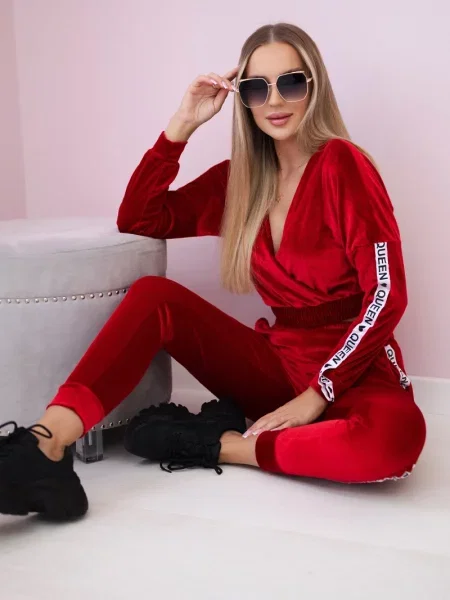 Welurowy komplet dresowy Kesi czerwony