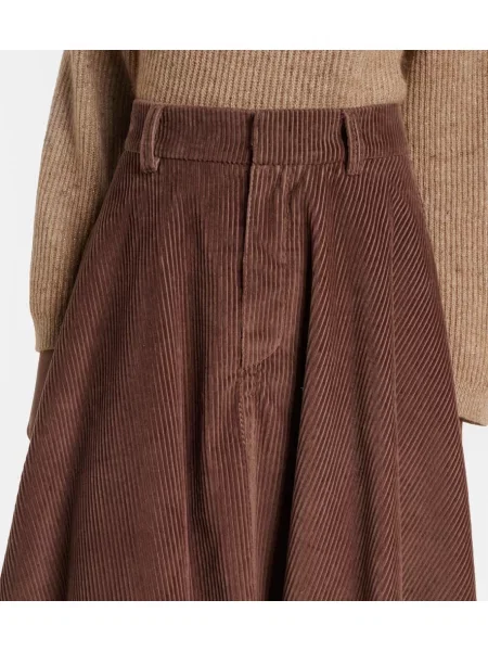 Fustă midi Brunello Cucinelli de catifea cord maro