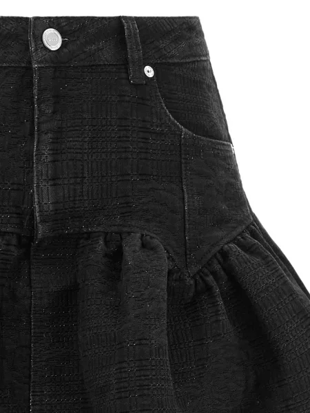 Fustă din denim Ganni cu volane negru