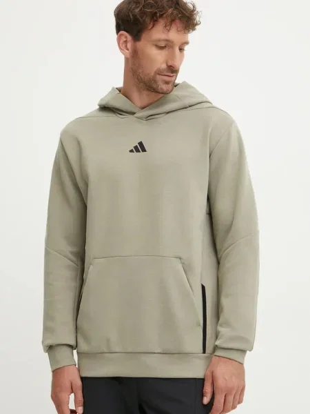 Суичър с качулка Adidas Performance с качулка зелено