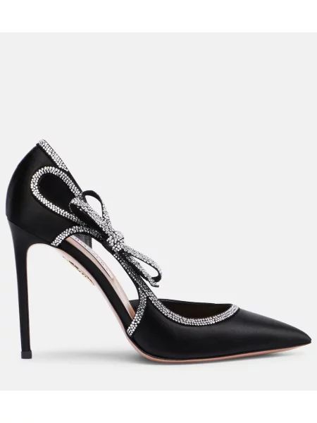Satenaste salonarji Aquazzura s kristali črna