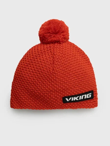Viking czapka z pomponem z wełną czerwona