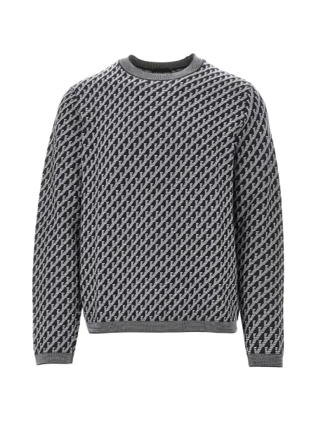 Pulover Emporio Armani de lână cu imprimeu geometric albastru