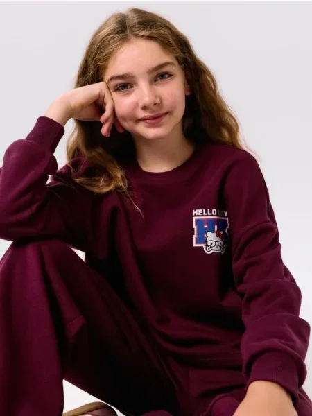 Sinsay Mikina s kulatým výstřihem s potiskem Hello Kitty kaštanová