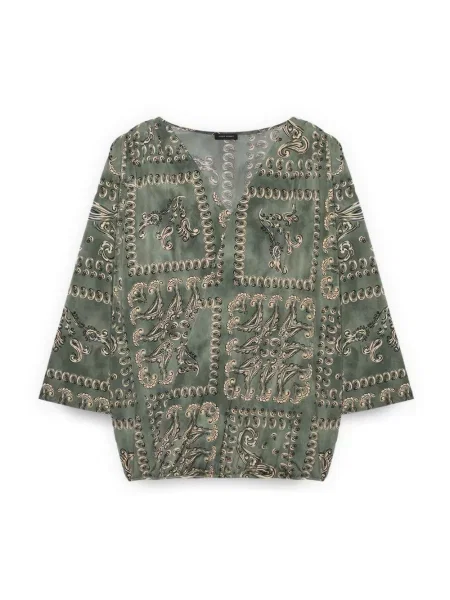 Bluzka Fiorella Rubino z nadrukiem z dżerseju z wzorem paisley zielona