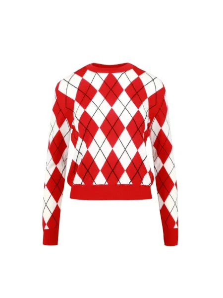 Sweter Msgm wełniany z nadrukiem czerwony