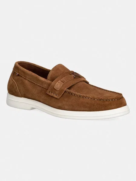 Tommy Hilfiger mocasini pentru bărbați din piele întoarsă LIGHT SUEDE FLAG HARDWARE LOAFER maro