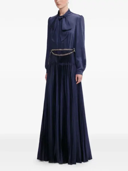 Rochie maxi Self-portrait cu funde plisată de costum albastru