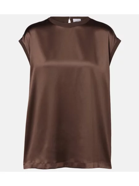 Top Brunello Cucinelli din satin maro
