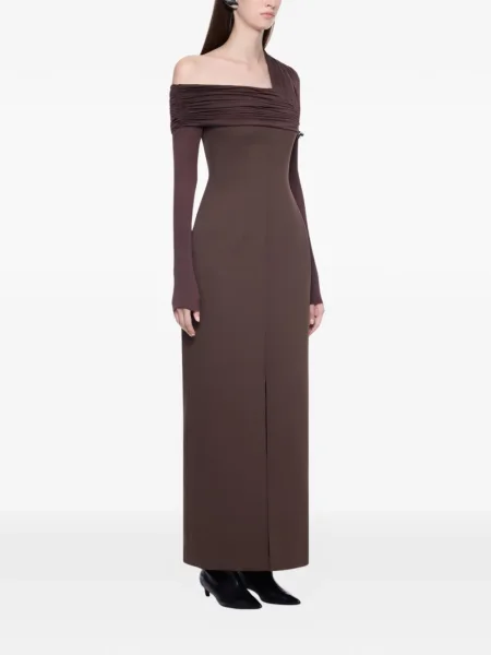 Rochie maxi Chats By C.dam asimetrică drapată de costum maro