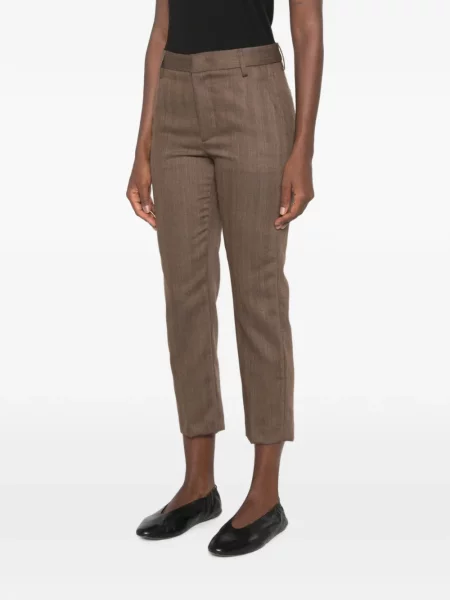 Decupat pantaloni Dondup de lână cu model herringbone maro