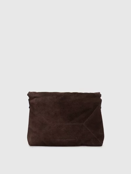 Замшева сумка-кісет Duo Pouch з тисненням логотипа Brunello Cucinelli коричнева