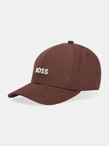 Шапка с козирка BOSS с апликация кафяво