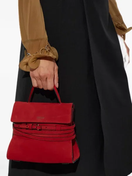 Велурена шопинг чанта Moschino връзки червено