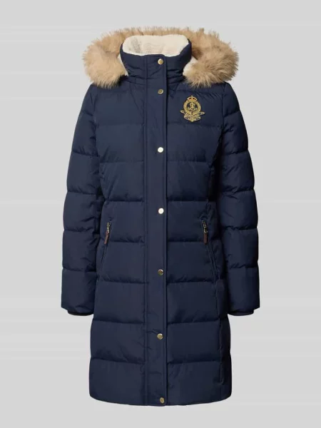 Płaszcz pikowany o kroju regular fit z odpinanym kapturem Lauren Ralph Lauren granatowy