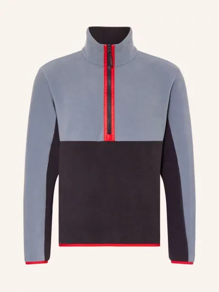 Me°Ru Fleecový Svetr Troyer Mansfield černošedá/ tmavě modrá červená