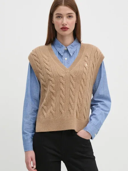 Polo Ralph Lauren vestă pentru femei din lână bej