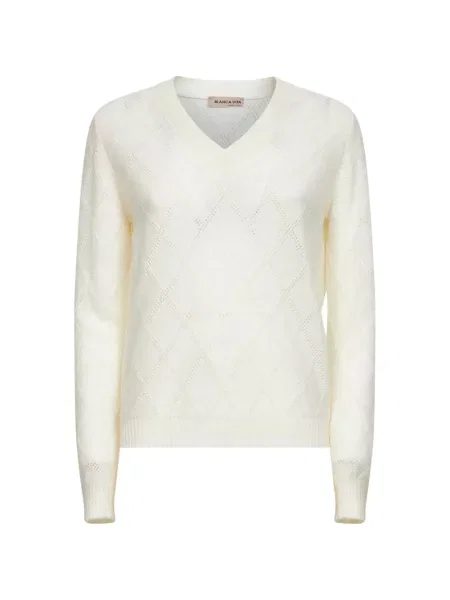 Sweter Blanca Vita z dekoltem w serek prążkowany