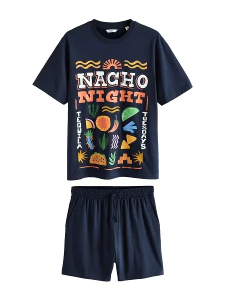 Next Pijama scurtă galben / portocaliu homar / negru alb