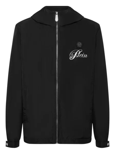 Geacă de vânt Philipp Plein cu glugă cu imagine negru