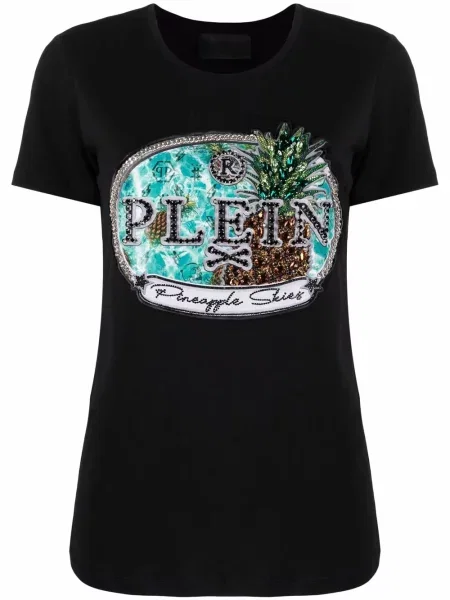 Tricou Philipp Plein de cristal scurt negru