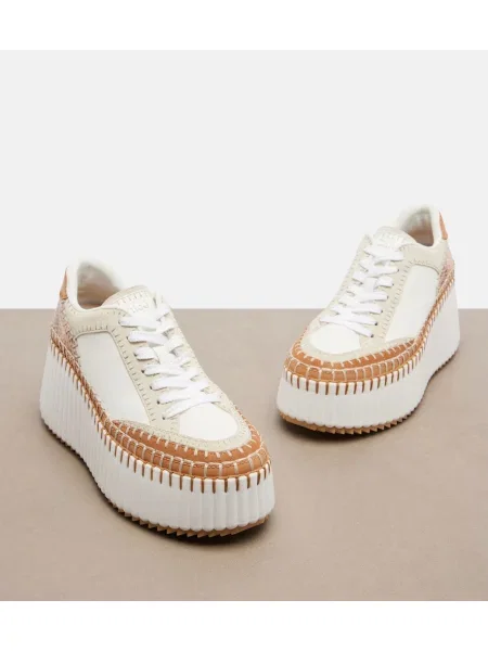Sneakerși Chloé Nama din piele cu platformă alb