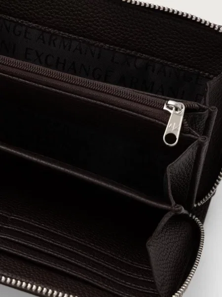 Portfel Armani Exchange skórzany z logo brązowy