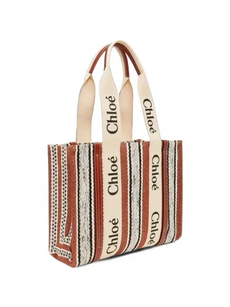 Geantă shopper Chloé de in cu dungi maro