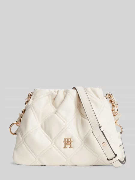 Torba na ramię z detale z logo marki Tommy Hilfiger beżowa