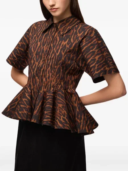 Cămașă Ganni cu model leopard maro