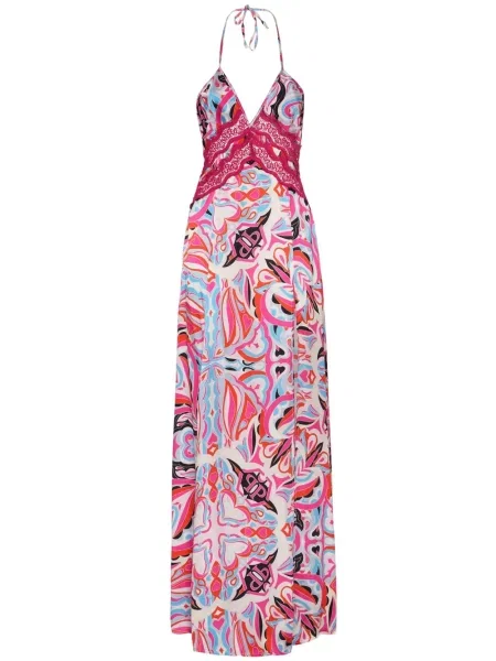 Rochie maxi Philipp Plein cu imagine cu decolteu în V cu imprimeu abstract roz