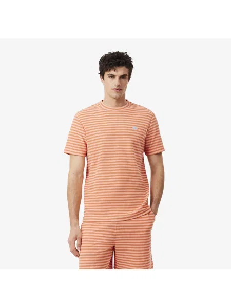 Lacoste T-Shirt Z Okrągłym Dekoltem W Paski Classic Fit pomarańczowy