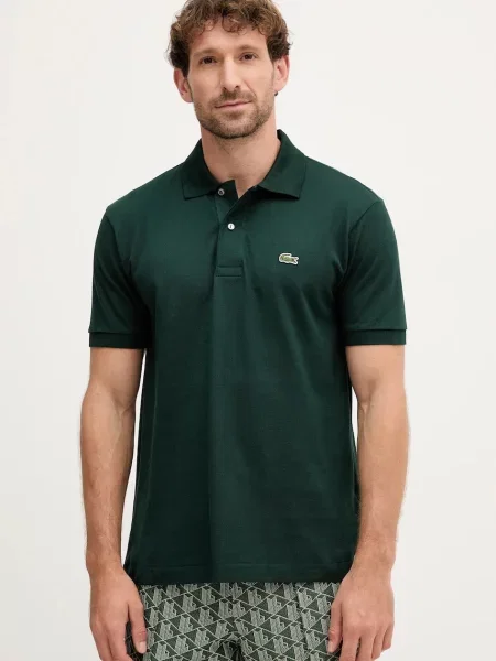 Тениска с яка Lacoste с изчистен дизайн зелено