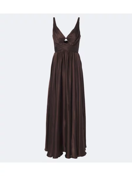 Rochie maxi Zimmermann de mătase drapată maro