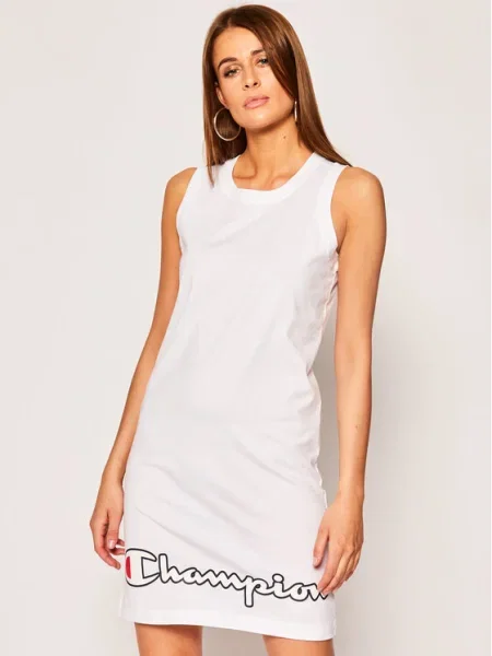 Champion Rochie de zi Script Logo Ribbed Trim alb