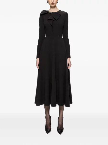 Rochie midi Nissa cu funde din crep negru