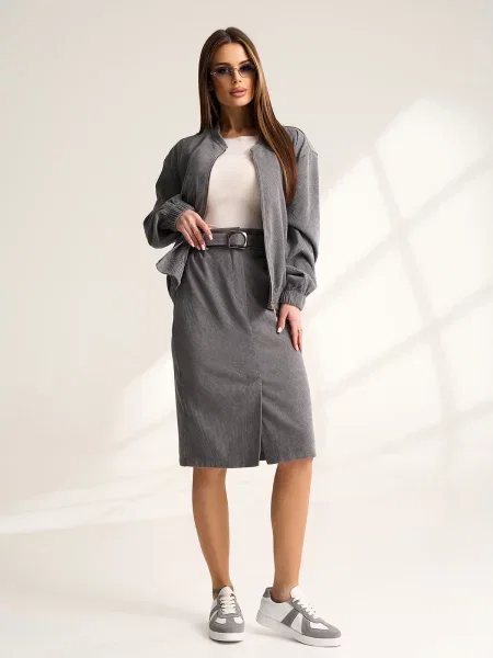 Спідниця міді ISSA Plus вельвет сірий