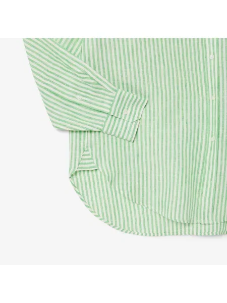 Lacoste Oversizowa Lniana Koszula W Paski zielona